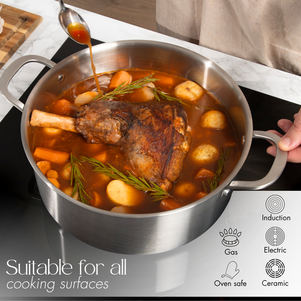 14Pcs Stainless Steel Cookware Set with Glass Lids – Induction Compatible – By Nuovva