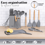 17pcs Grey Kitchen Utensil & Knife Set with Block & Chopping Board, By Nuovva