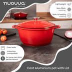 Red Aluminium Casserole Pot with Lid - 4L - 24cm, by Nuovva