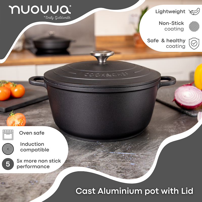 Aluminium Casserole Pot with Lid - 4L - 24cm, (Multiple Colours) by Nuovva