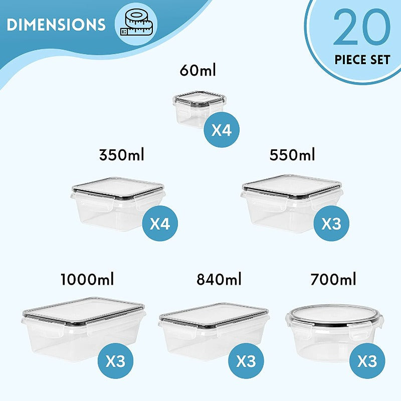 Airtight Food Storage Containers Sets - 20 pieces, by Nuovva