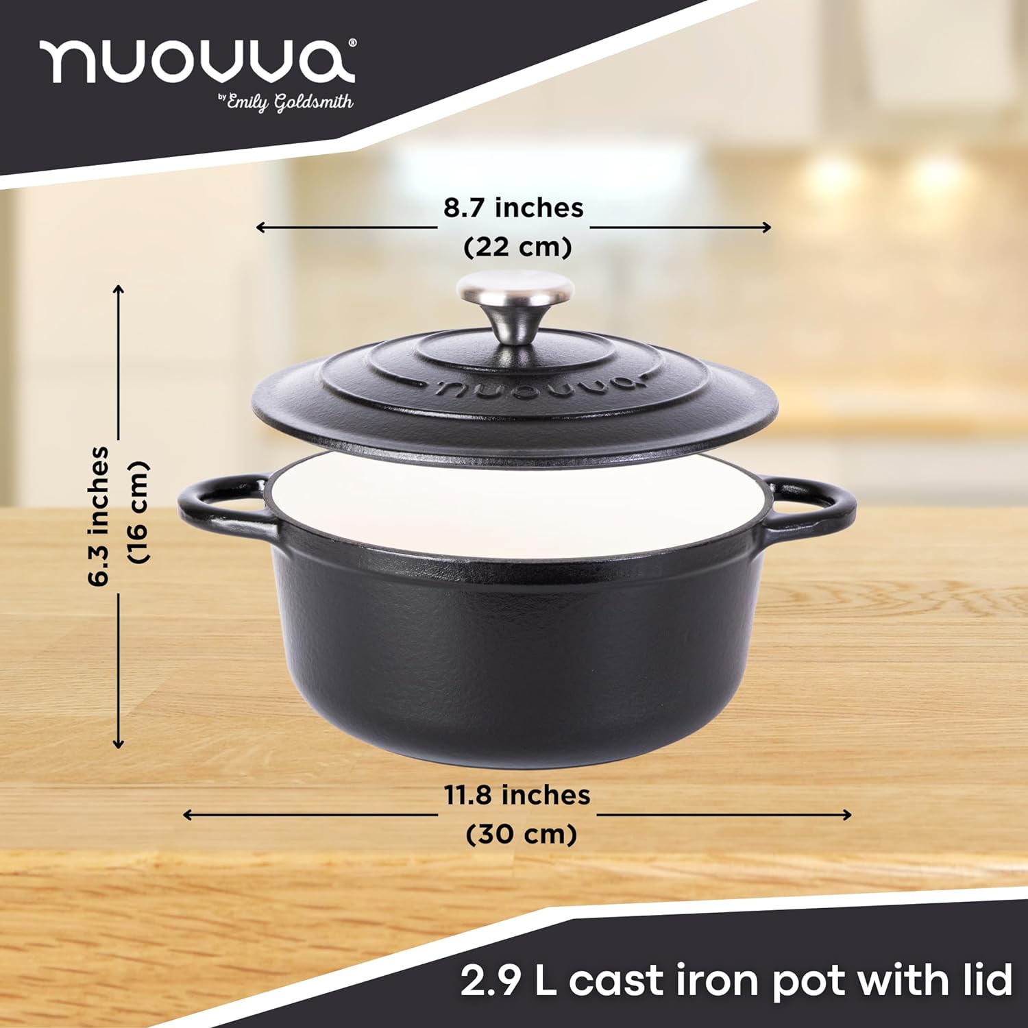 Enamelled Cast Iron Casserole Pot - 22cm - 2.9L (Multiple Colours)