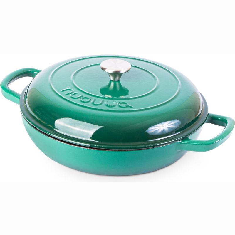 Dark Green Shallow Cast Iron Dutch Oven Casserole Pot - 3.9L - 30cm by Nuovva