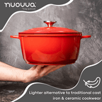 Red Aluminium Casserole Pot with Lid - 4L - 24cm, by Nuovva