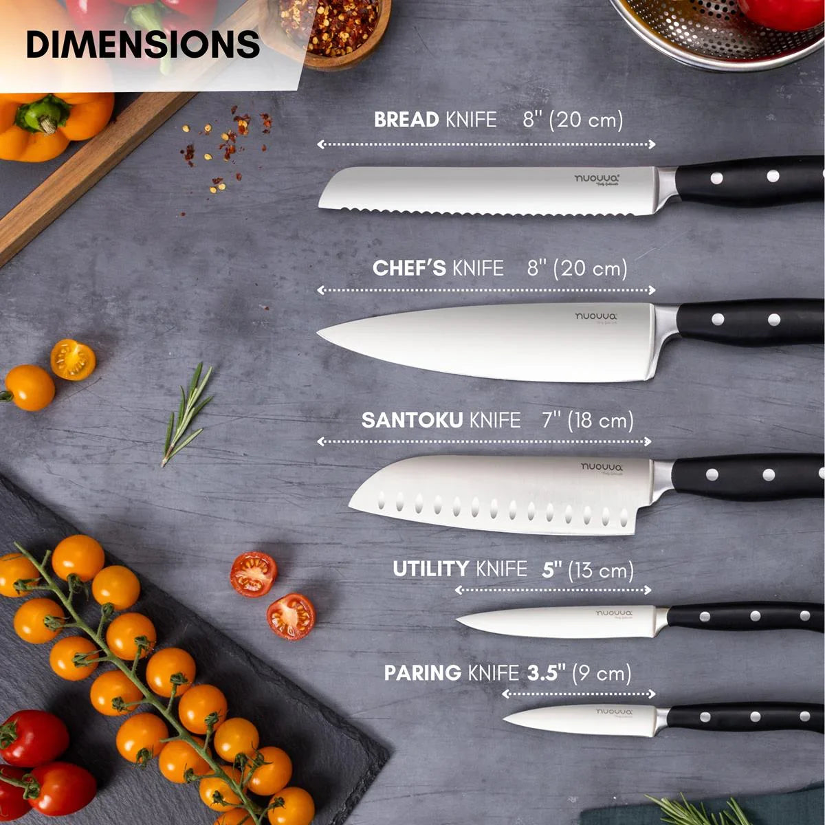 5pcs High Carbon Stainless Steel Knife Set – Chef to Paring – by Nuovva