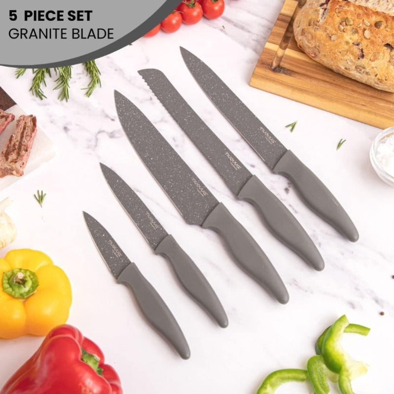 Grey Granite Non-Stick Kitchen Knife Set 5pcs, by Nuovva