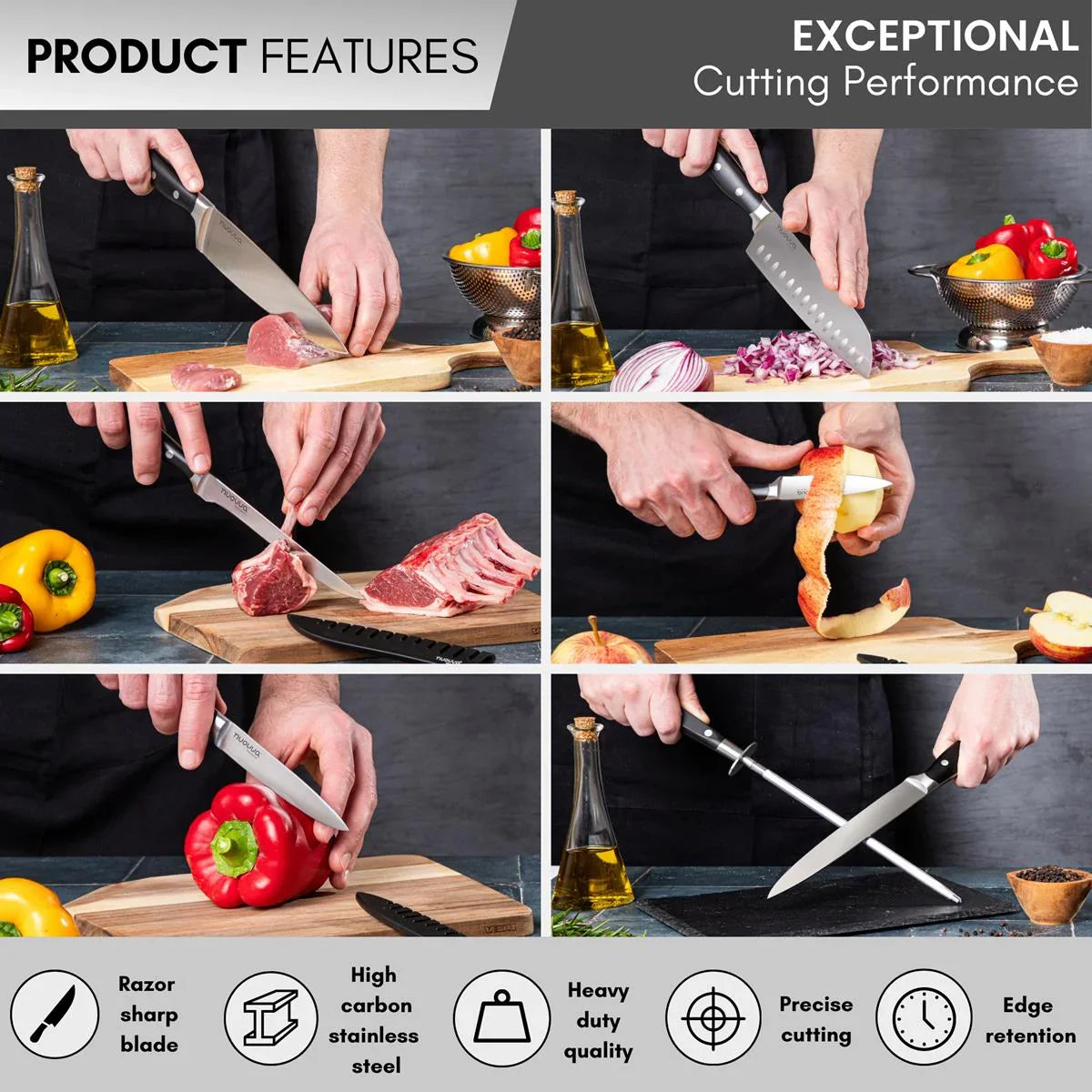 Professional High Carbon Steel Kitchen Single & Sets Knives  (Multiple Variants), by Nuovva