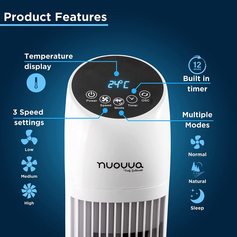 Electric Oscillating Tower Fan - 33 Inches (Black/White)