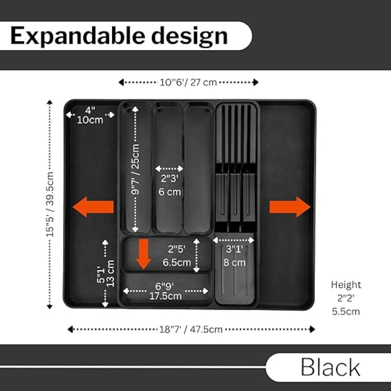 Black Expandable Cutlery Drawer Organiser  Divider, by Nuovva