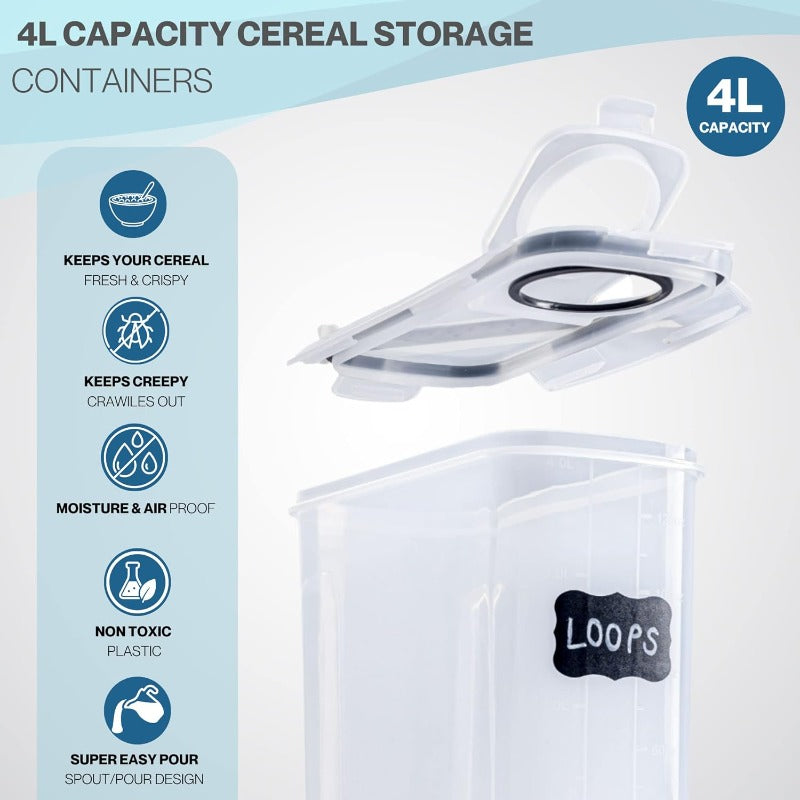 Cereal Storage Containers For Pantries Airtight BPA-Free 4L - 4pcs, by Nuovva