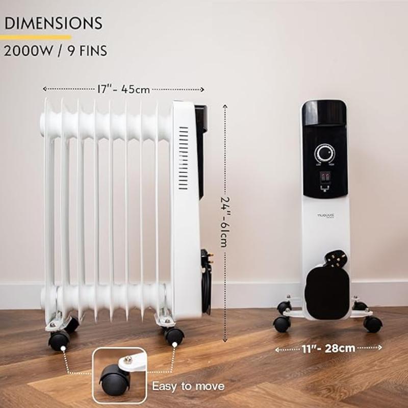 Energy Efficient Electric Heater with 3 Heat Settings - 9 Fin, 2500W