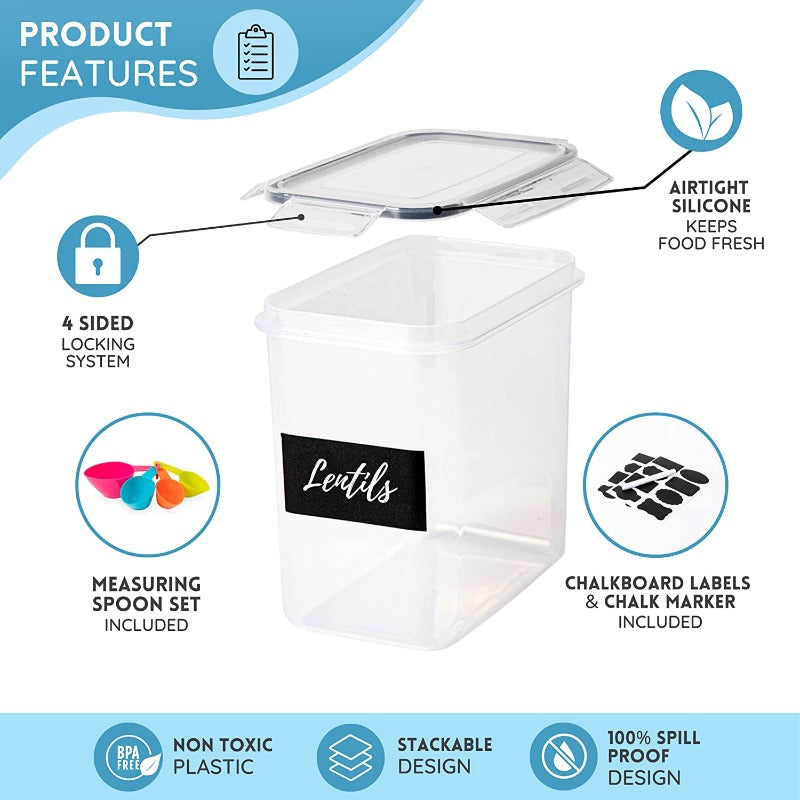 Airtight Kitchen Food Storage Containers, Multiple Sizes - Set of 8 by Nuovva