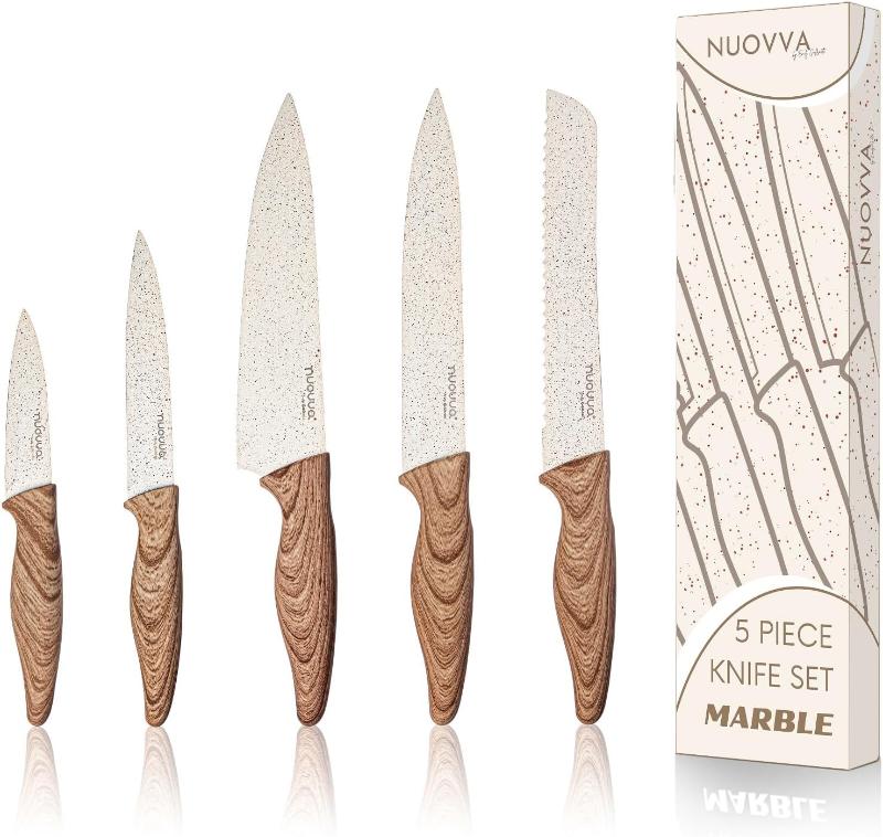 Granite Non-Stick Kitchen Knife Set 5pcs - Multiple Colours, by Nuovva