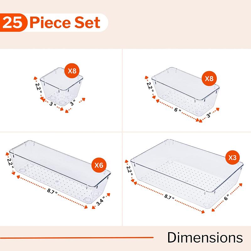 Clear Drawer Organiser Set 25 pcs, by Stackzy