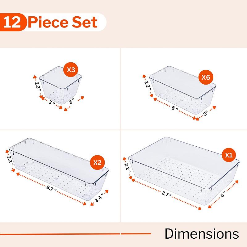 Clear Drawer Organiser Set - 12 pcs, by Stackzy