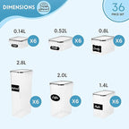 Airtight Kitchen Food Storage Containers, Multiple Sizes - Set of 36, by Nuovva