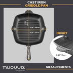 Black Pre-Seasoned Cast Iron Square Enamelled Grill Pan - 26cm, by Nuovva