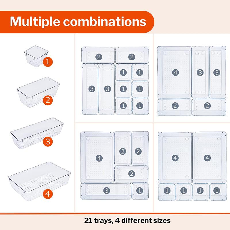 Clear Drawer Organiser Set - 21 pcs, by Stackzy