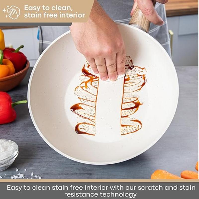 Induction Non-Stick Wok Pan – Deep Stir Fry Pan With Lid - 28cm (Multiple Colours), by Nuovva