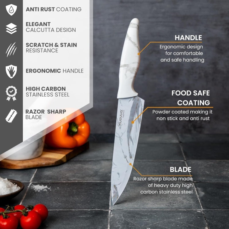 Calcutta White Granite Non-Stick Kitchen Knife Set 5pcs, by Nuovva