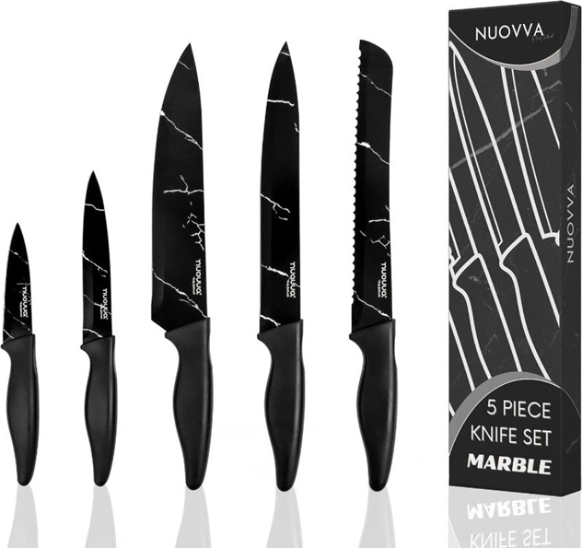 Black Marble-Effect Granite Non-Stick Kitchen Knife Set 5pcs, by Nuovva