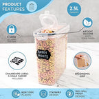 Airtight BPA-Free Cereal Food Storage Containers 2.5L - 4Pcs, by Nuovva