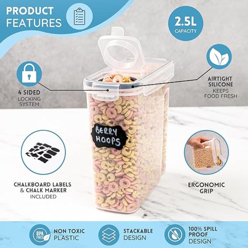 Airtight BPA-Free Cereal Food Storage Containers 2.5L - 2Pcs, by Nuovva