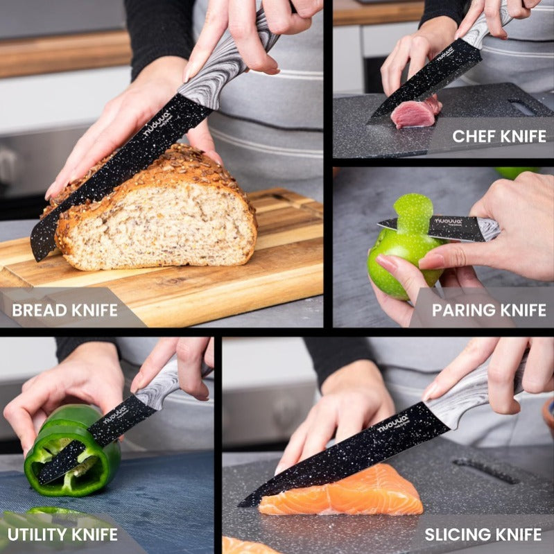 Granite Non-Stick Kitchen Knife Set 5pcs - Multiple Colours, by Nuovva