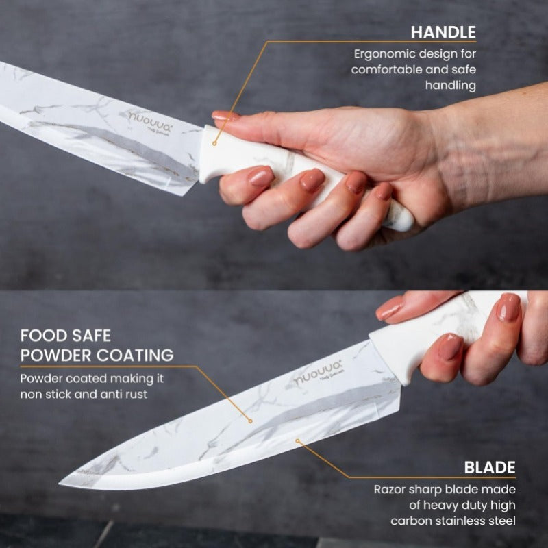 Calcutta White Granite Non-Stick Kitchen Knife Set 5pcs, by Nuovva