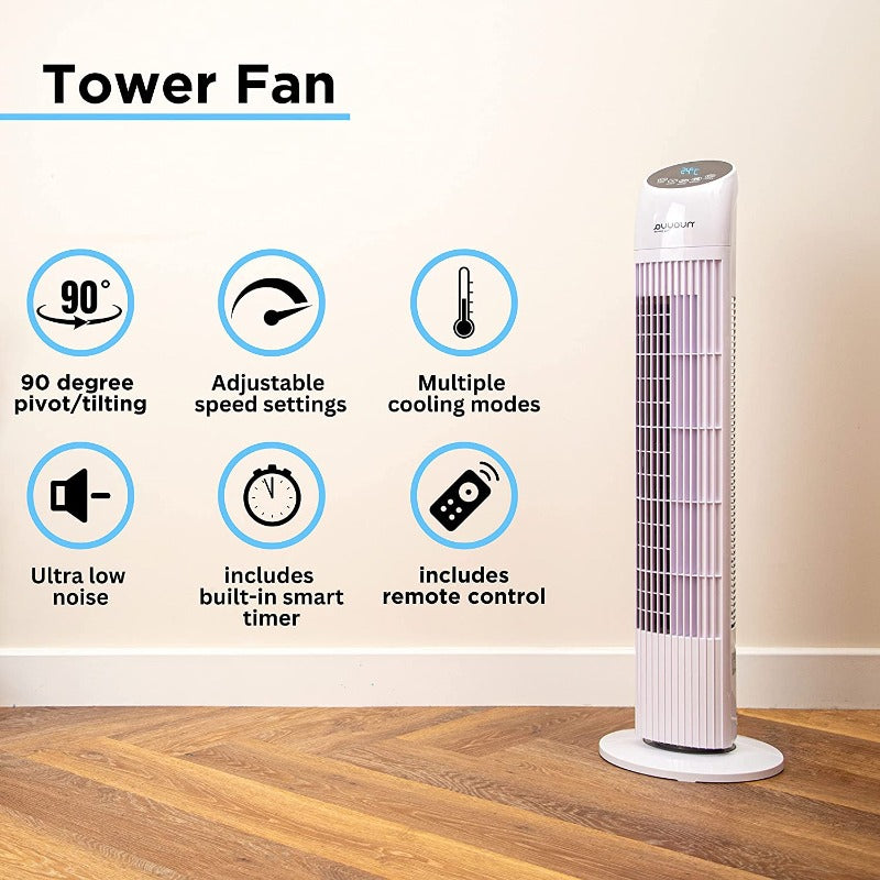 Electric Oscillating Tower Fan - 33 Inches (Black/White)