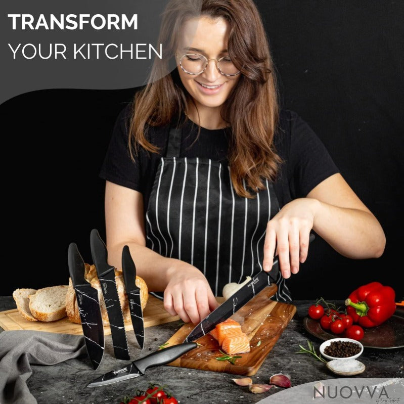 Black Granite Non-Stick Kitchen Knife Set 5pcs, by Nuovva