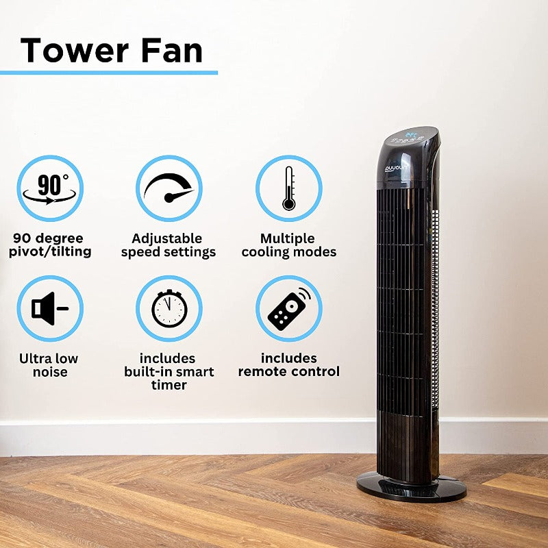Electric Oscillating Tower Fan - 33 Inches (Black/White)