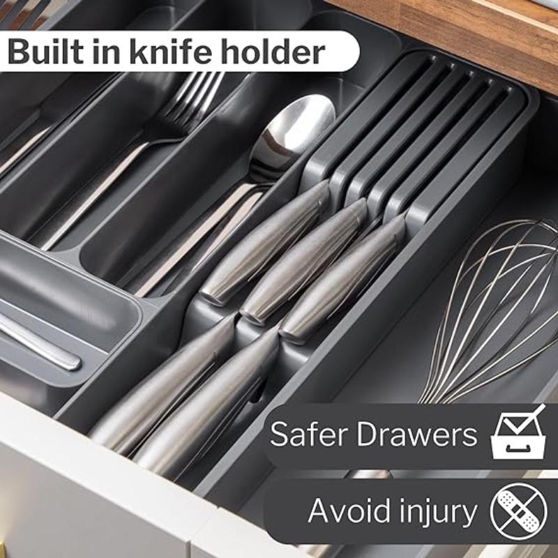 Dark Grey Expandable Cutlery Drawer Organiser Divider, by Nuovva