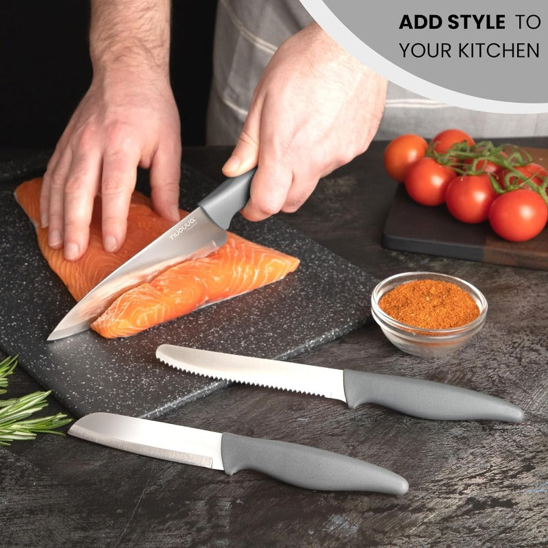 Grey Kitchen Knife Set, Stainless Steel Non-Stick Blades - 3 pieces, by Nuovva