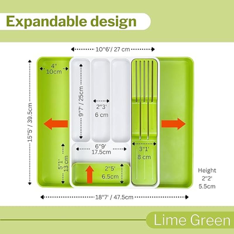 Lime Green Expandable Cutlery Drawer Organiser Divider, by Nuovva