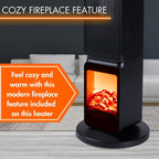 Ceramic Electric Tower Fan Heater with Fireplace Display