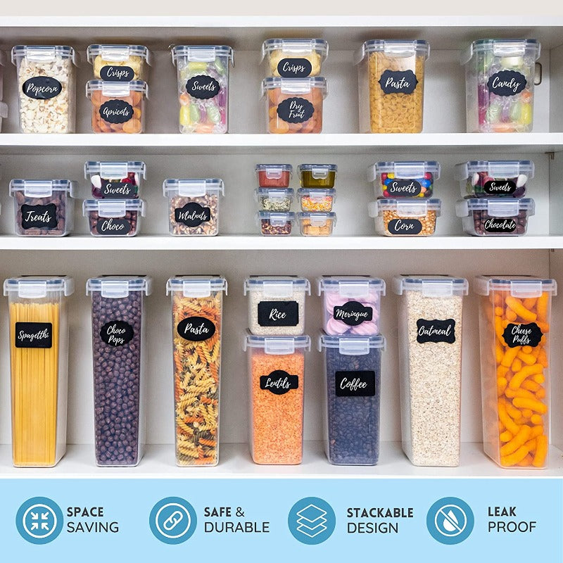 Airtight Kitchen Food Storage Containers, Multiple Sizes - Set of 36, by Nuovva