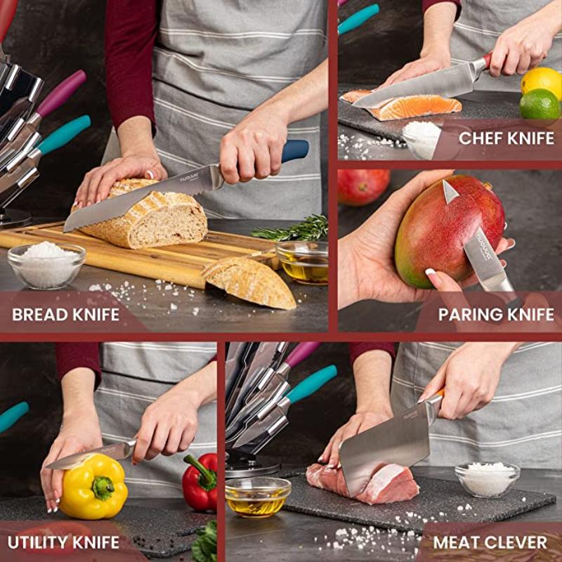 MultiColour Kitchen Knife Set with Rotating Block 7-Piece Set, by Nuovva