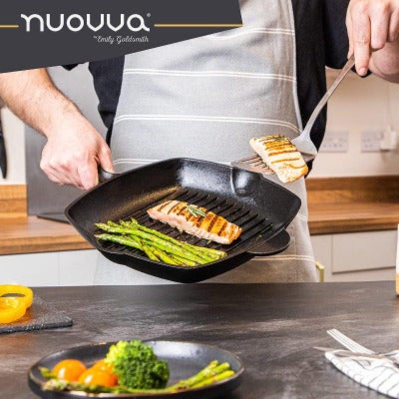 Black Pre-Seasoned Cast Iron Square Enamelled Grill Pan - 26cm, by Nuovva