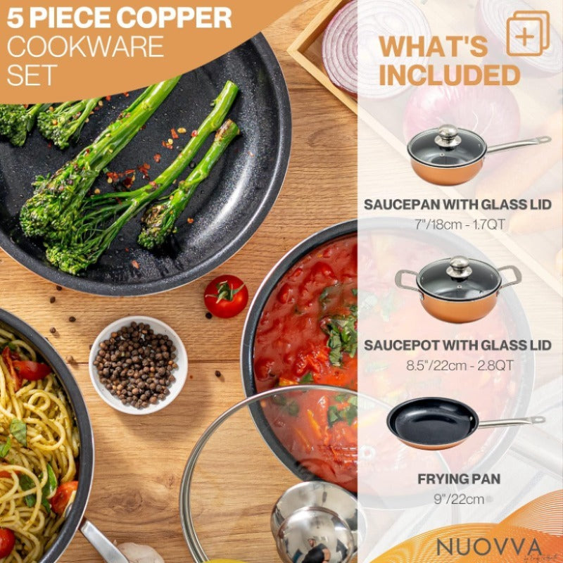 Copper Kitchen Cookware Set of 35, 15, 8, 5pcs with Lids (Multiple Set Sizes)