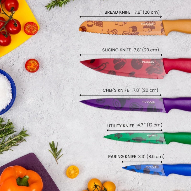 Granite Non-Stick Kitchen Knife Set 5pcs - Multiple Colours, by Nuovva