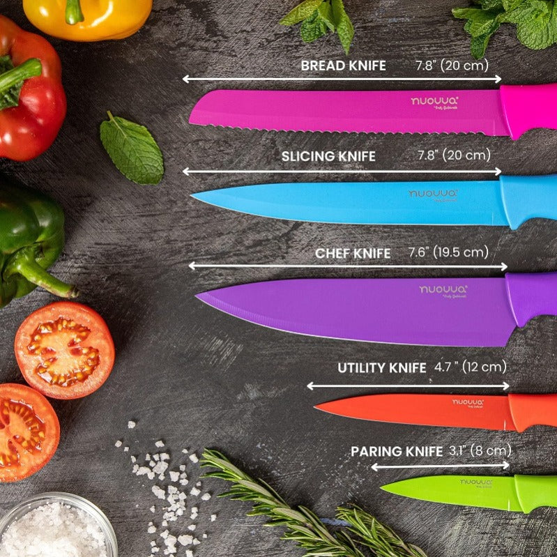 Granite Non-Stick Kitchen Knife Set 5pcs - Multiple Colours, by Nuovva