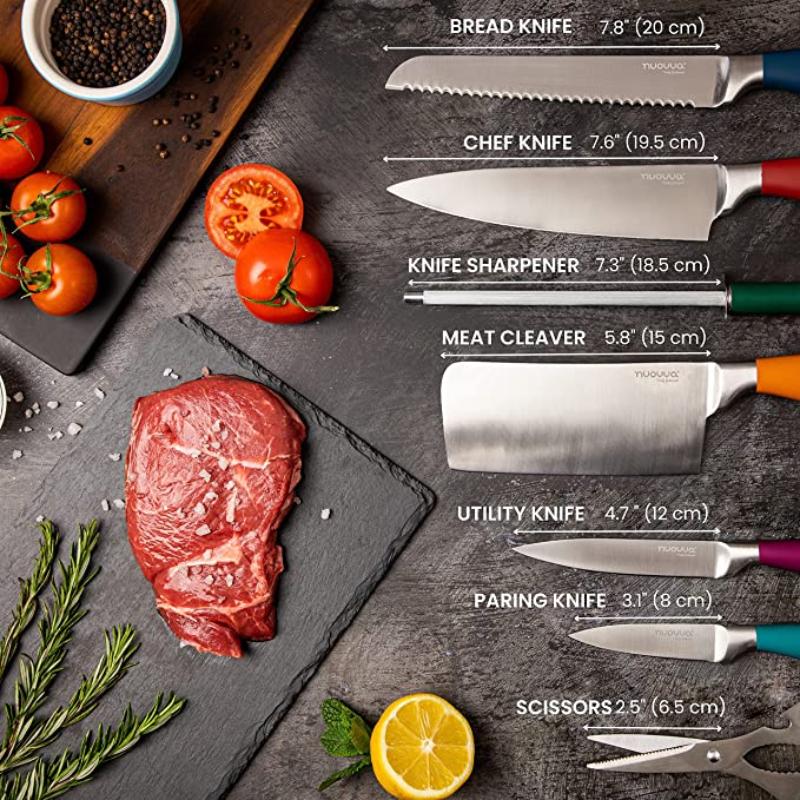 MultiColour Kitchen Knife Set with Rotating Block 7-Piece Set, by Nuovva