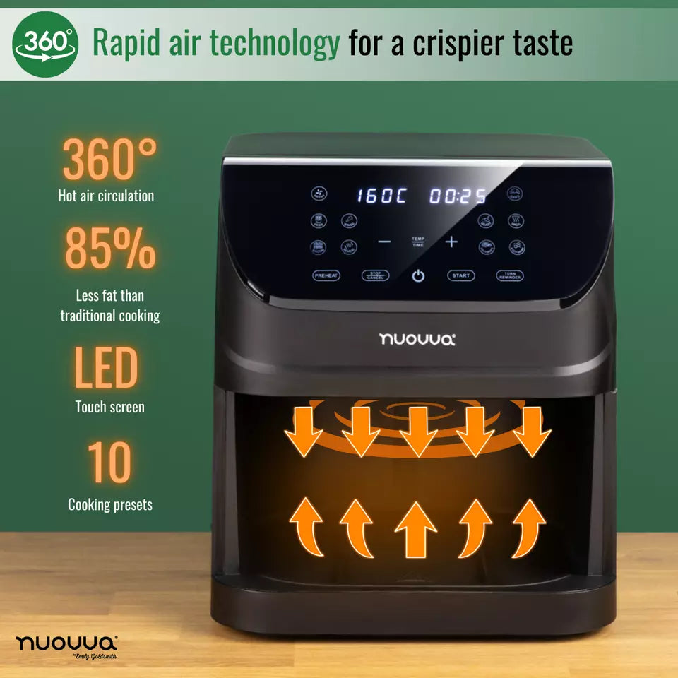 Air Fryer Oven Dual Compartments With 10 Preset Functions – 6.5L, 1500W by Nuovva