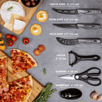 Professional Black Granite Kitchen Knife Set with Acrylic Block - 17 Pieces, by Nuovva