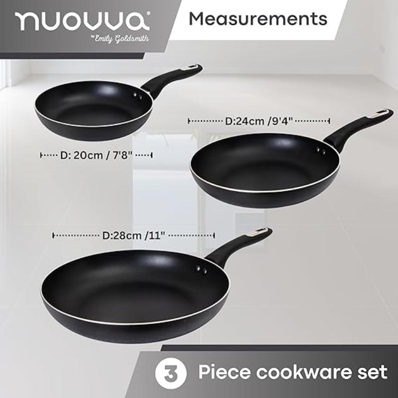 Frying Pan Set 3Pcs - 20cm, 24cm, 28cm (Multiple Colours)