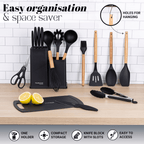 17pcs Black Kitchen Utensil & Knife Set with Block & Chopping Board, By Nuovva