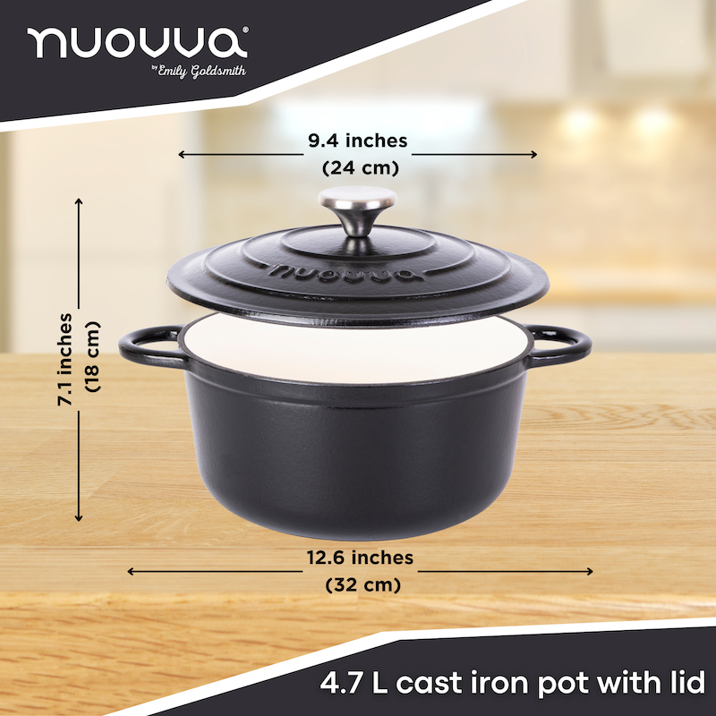 Cast Iron Dutch Oven with Lid, Casserole Pot - 24cm - 4.7L (Multiple Colours)