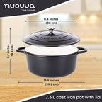 Black Enemalled Cast Iron Dutch Oven, Casserole Pot - 30cm - 6.9L