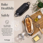 Black Enamelled Cast Iron Bread Loaf Pot, Non-Stick Dutch Oven - 32x14cm, by Nuovva